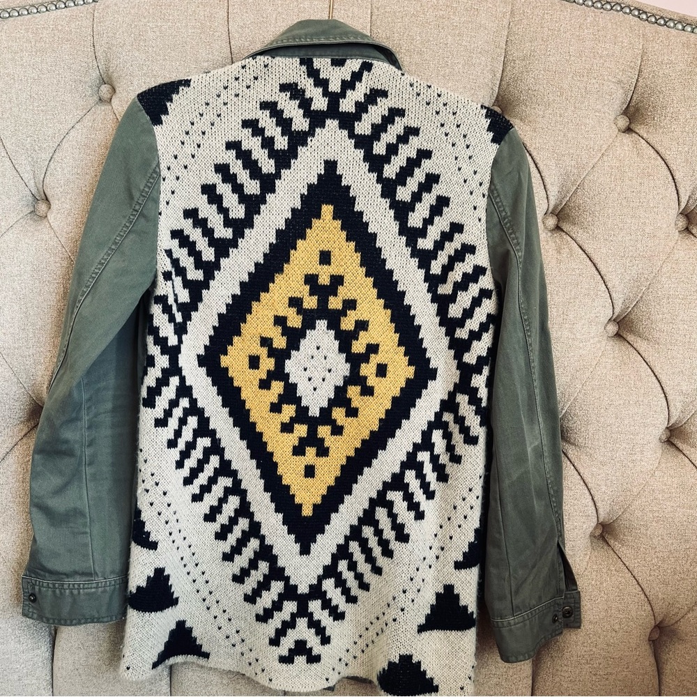 Blu Pepper Olive Green Utility Army cotton Jacket knit southwestern back small